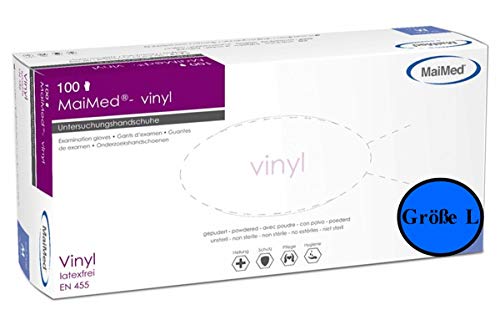 MaiMed® Einweghandschuhe Vinyl Einmalhandschuhe Medizin- & Schutzhandschuhe gepudert Größe L 100 Stück (1 Spendebox)