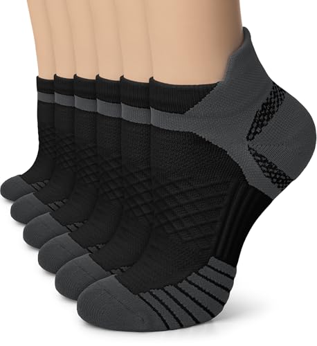 Iseasoo Compression Ankle Socks for Women & Men 6 Pairs - Plantar Fasciitis Cushioned Low Cut Running Socks with Arch Support