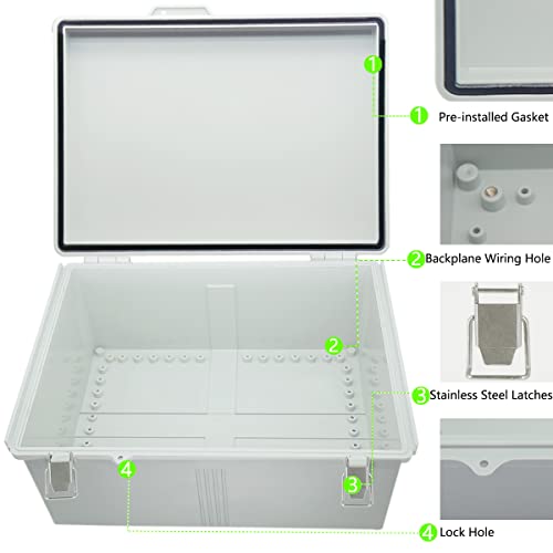 Zulkit Junction Box Abs Plastic Dustproof Waterproof Ip67 Electrical Boxes Hinged Shell Outdoor Universal Project Enclosure Grey, Stainless Steel Buckles 17.7 X 13.8 X 7.9 Inch #TOP3
