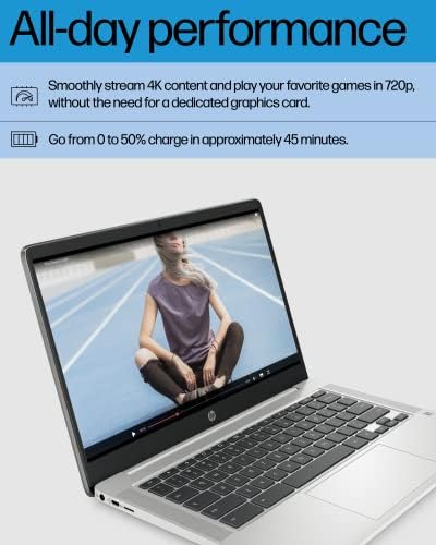 HP Chromebook 14 Laptop, Intel Celeron N4120, 4 GB RAM, 64 GB eMMC, 14" HD Display, Chrome OS, Thin Design, 4K Graphics, Long Battery Life, Ash Gray Keyboard (14a-na0226nr, 2022, Mineral Silver) - 3