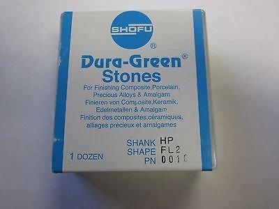 Shofu 0010 Dura-Green Silicone Carbide Stone, FL2, HP Shank (Pack of 12)