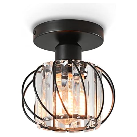 Hommdiy Deckenleuchten Kristall Moderner Mini Kronleuchter Unterputz Deckenleuchte mit Metall Käfig Innen Vintage Industrial DeckenLamp für Schlafzimmer Flur Esszimmer Eingang Cover