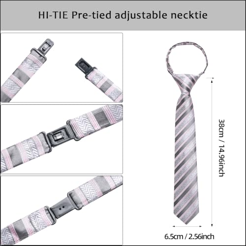 Image of Hi-Tie Boys Tie Pre-Tied Pocket Square Set Adjustable Kids Neckties Age 7-11 Years School UniForm Graduation