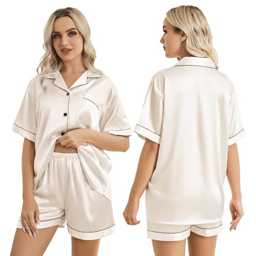 Ensemble de pyjama en satin de soie pour femme vêtement nuit 2 pièces