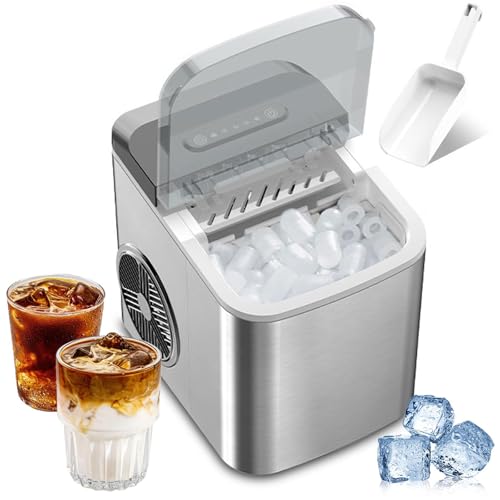 Máquina fabricadora de hielo de sobremesa para hogar, 10 kg/24 h, hielo listo en 6 minutos, 2 tamaños de hielo, portátil y compacta con cubos transparentes para cocina, fiestas o bar miniatura 1