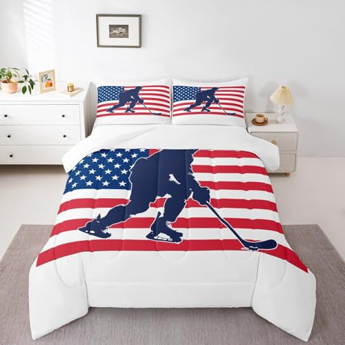 Image of Feelyou Ice Hockey Comforter Set Queen Size 3Pcs for Kids Boys Girls Teens