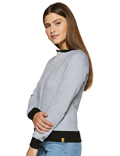 Image of Campus Sutra Women's Cotton Hooded Neck Sweatshirt (AZW18 ZHBDR W PLN GRBL AZ Grey Medium Grey M)