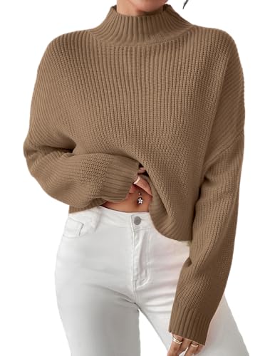 Image of Libsorge Womens Cute Lightweight Turtleneck Ultra Cropped Sweaters Spring 2025 Ribbed Knit Crop Thin Pullover Sweater