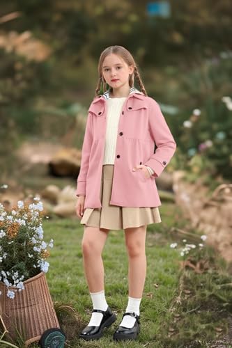 Cromoncent Girls' Autumn and Winter Woolen Coat with Detachable Hat Outerwear Peacoat,2-14 Years4