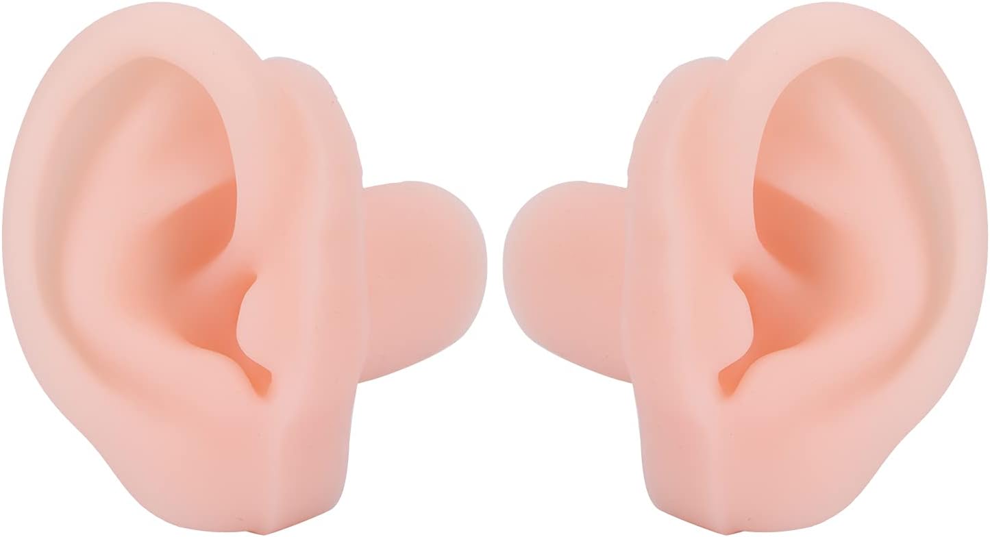 1 Pair Silicone Simulated Ear Model, Soft Flexible Ear Model for Medical Display and Training, Realistic Ear Canal Structure with Stable Base for Mannequin Mounting
