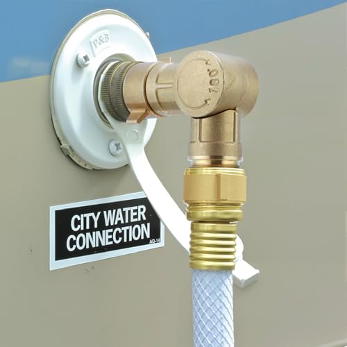 Image of MEASUREMAN RV 180-Degree Rotating Brass Hose Elbow Connector, 3 /4'' GHT Female & 3 /4'' GHT Male Thread, RV Drinking Water and Garden Hose Adapter, Easy Grip Design