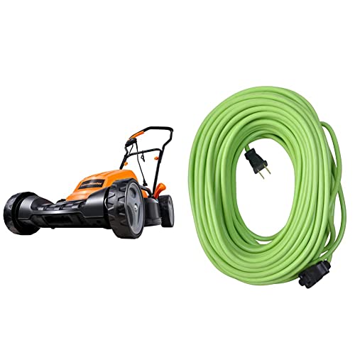 LawnMaster ME1218X Electric Lawn Mower 12AMP 19-Inch & Yard Master 9940010 Outdoor Garden 120-Foot Extension Cord, Light Duty, Water Resistant