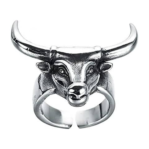 Antique Silver Plated Opening Adjustable Animal Ox Ring Rock Punk Hip Pop Cool Openable Cow Rings for Men Boy Jewelry Gift Cover