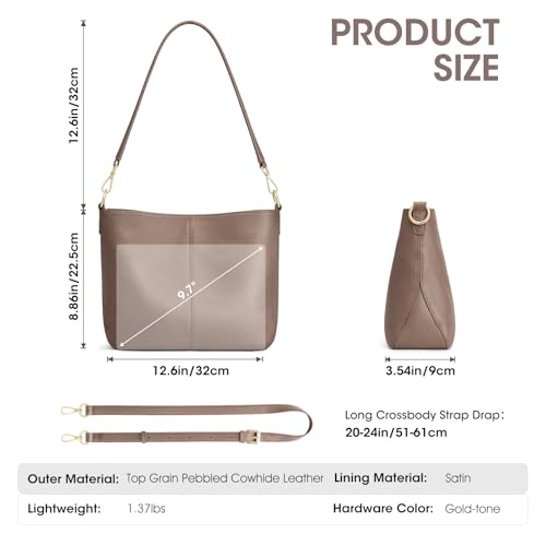 Image of Kattee Leather Crossbody Purse,Handbag Hobo Bag with 2 Straps,Khaki | Top grain pebbled leather with 2 magnetic pockets and 2 straps for crossbody or shoulder, ideal for work and travel.