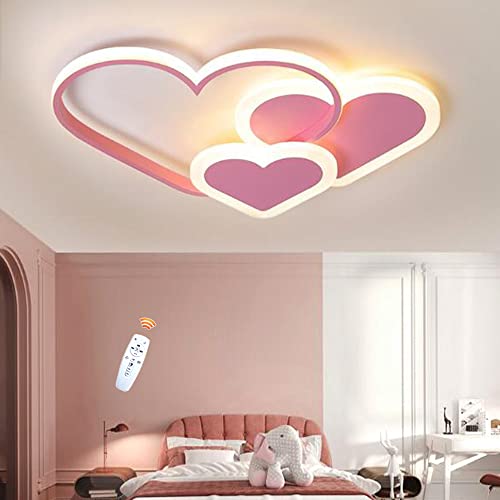 Plafonnier forme de coeur rose de 52cm pour chambre d'enfant avec LED dimmable