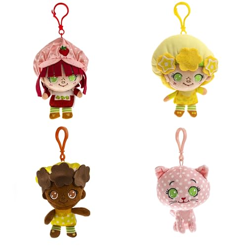 Strawberry Shortcake Sweet Scented 4-Pack Set with Strawberry Shortcake, Custard, Orange Blossom, Lemon Meringue 4-inch Plush Clip-Ons