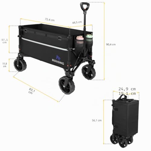 ROSONG Chariot Pliable avec Roues – Chariot Utilitaire et Robuste pour épicerie, Sport, Jardin, Shopping, Camping – Brouettes (Noir, 120 l)
