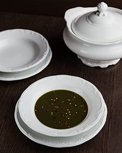 Estojo com 6 Pratos Fundos em Porcelana - Modelo Redondo com Relevo Pomerode - Branca - fabricado pe