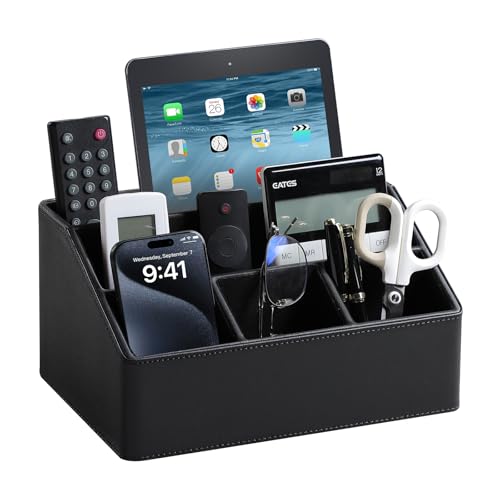 MEIBOOCH PU Leather Desk Organizer, Luxury Remote Control Holder for