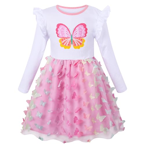 VASCHY Party Dress for Girls, Cute Tulle Dress Ruffle Sleeve Birthday Holiday Outfit Clothes for 3-9Years