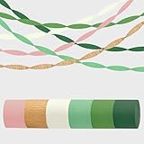 Streamers Party Decorations, 6 Rolls Sage Green Gold Pink Crepe Paper Streamers for Birthday Bachelorette Engagement Baby Shower Wedding Bridal Shower Woodland Jungle Shrek Safari Party Supplies