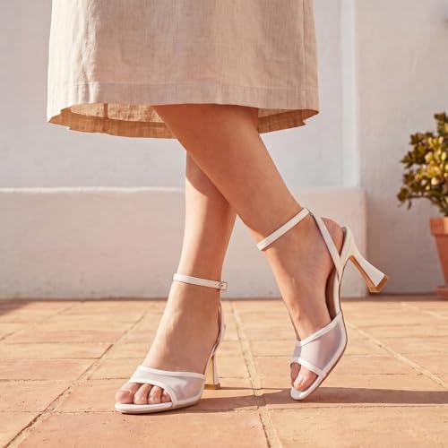 Image of Susanny High Heels for Women Pointed Open Toe Strappy Chunky Block Heels Ankle Strap Stiletto Kitten Heeled Sandals Wedding Bridal Party Prom Sexy Dress Shoes