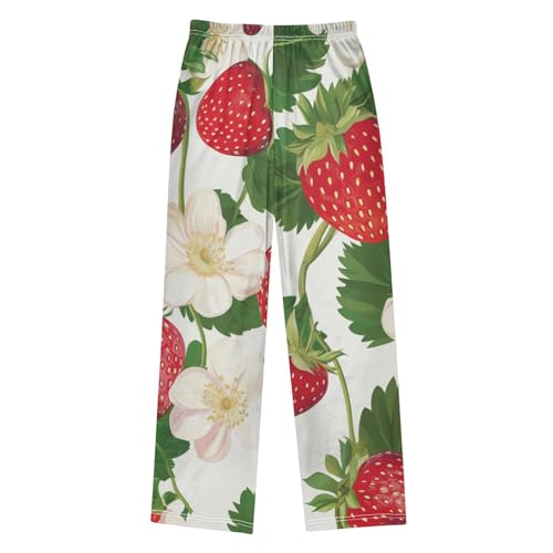 Strawberry with Florals Boys Long Pants Soft Trousers Elastic Waist Kids Lounge Bottoms with Pockets S-XL2