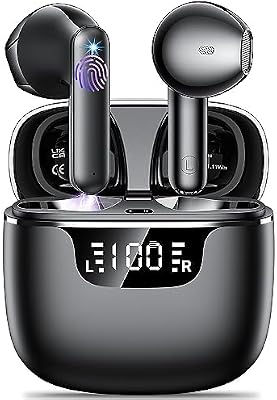 💎 87% MEGA DEAL! Ecouteurs Bluetooth sans Fil, kauguo Écouteurs sans Fil 5.4 avec 4 ENC Réduction Antibruit Mic HiFi Stéréo IPX6 Étanche 42H Durée Écran LED Oreillette Bluetooth Contrôle Tactile pour iOS Android, Noir