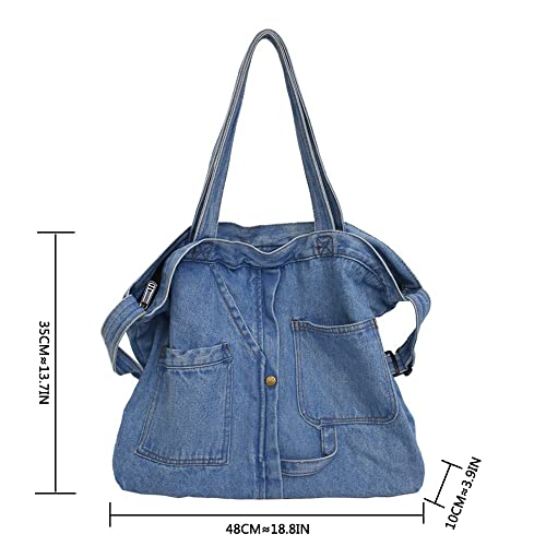 Single Color Denim Canvas Handbag Cross Body Shoulder Purse Bag Tote-Handbag For Women (Light Blue) #TOP3