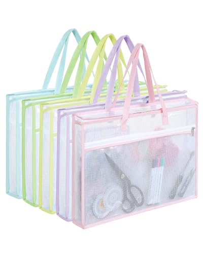 Qozary 5 Pcs Sew Project Bags for Quilting-A3 Sewing Craft Organizer Storage with Full-Zip & Handle Needlepoint Project Bag for Embroidery Knitting Stitching Cross Stitch and Crochet Artworks
