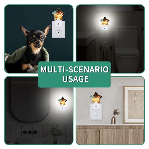 Image of Sunset Beach Plug in Star Night Light, Night Light with Sensor for Kids Nursery Bedroom, Decorative Soft Glow Lamp for Hallway Bathroom, Energy Saving