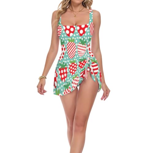 Maillot de bain galbant rouge et blanc à pois fraises une pièce confort silhouette femme