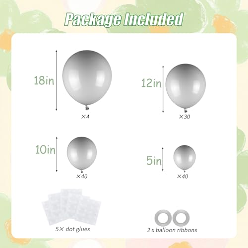 Image of Gray Balloons, 114pcs Different Sizes Matte Grey Balloon Arch Kit, 18 /12 /10 /5Inch for Birthday, Baby Shower, Anniversary, Graduation, Wedding, Party Decorations