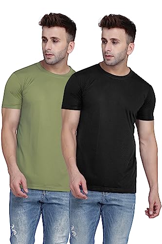 Image of TQH Men Dri Fit Polyester Half Sleeve Round Neck Multicolor t Shirts - Combo Set of 2