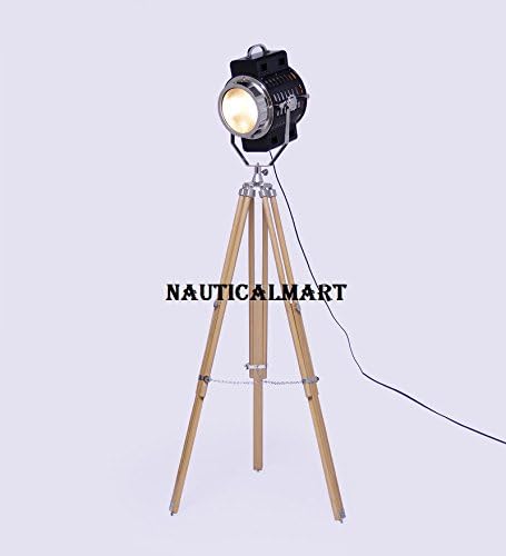 Classical Designar Nickel Finish Tripod Floor Lamp Searchlight/Spotlight with Natural Stand by Nauticalmart image 3