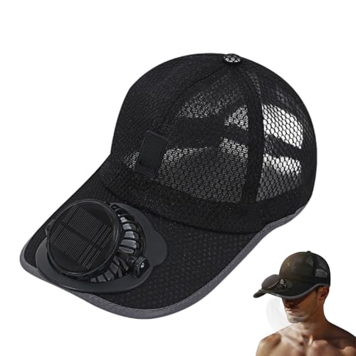Vasedre Baseballkappe mit Ventilator USB Aufladbar & Solarbetriebener Ventilator Kappe mit 3 Geschwindigkeiten Atmungsaktiv Mesh Mütze mit Ventilator für Outdoor Camping Radfahren Angeln (Schwarz)