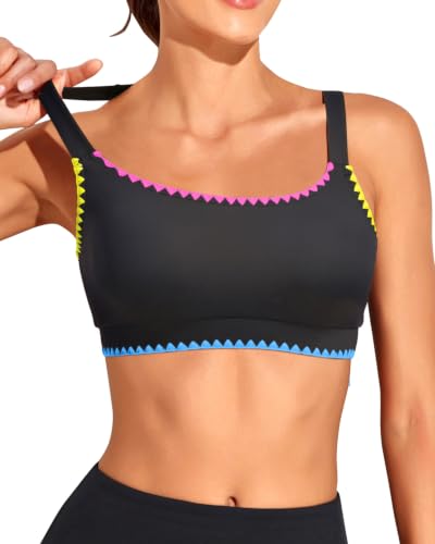 Image of Tempt Me Women Sports Bra Swim Crop Tops Only | Scoop neck, Bathing suits top, Removable cups, Adjustable straps