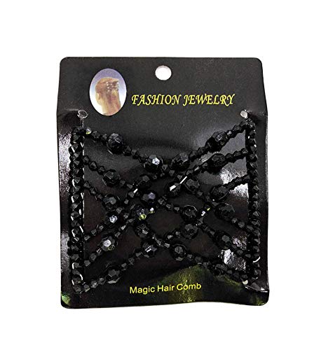Wanfor Magic Hair Comb EZ Beads Double Magic Hair Clips for Women Ladies Stretchy Delicate DIY Hairstyle,3.35x3.15in (Black)