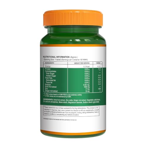 Image of Pure Nutrition Vitamin C with Amla Extract + Zinc Supplement | Boost Immunity | Support In Skin & bone Health - 60 Veg Tablets