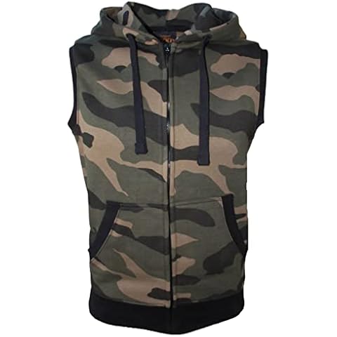 ROCK-IT Apparel® man hoody camouflage heavy zipped sleeveless hoodie mens pullover sweater jacket whithout sleeve color Camo green 3XL Cover