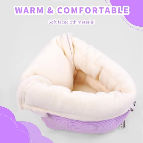 Image of Bird Bed for Cage Winter Warm Bird Bed with Soft Plush Hanging Hammock & Hut Tent, Hideaway Sleeping Nest for Budgies, Parakeets, Cockatiels (Purple, M)