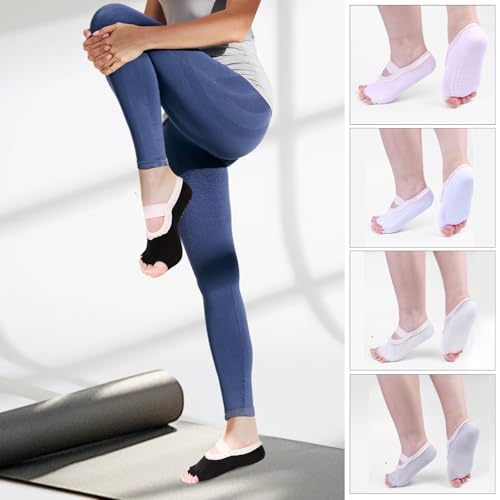 Image of Women's Fashion Toe Separator Yoga Socks with Non-Slip Grips, Lace Trim - Breathable & Stretchy for Pilates, Ballet, Gym, Barre Workouts.(Black)