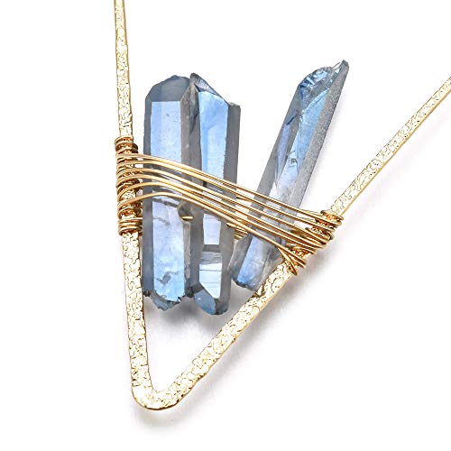 Large Geometric Triangle Blue Raw Quartz Crystals Hoops Dangle Earrings For Women Gold Rhombus Minimalistic Jewelry Cooper Wire Threader Drop Earring #TOP2