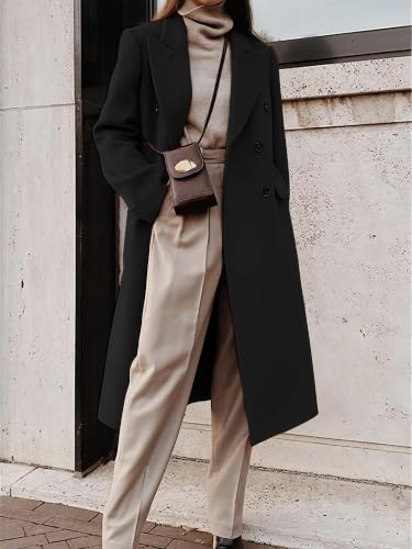 Image of IDEALSANXUN Womens Long Wool Coats Fall Winter Double Breasted Trench Coat Peacoat