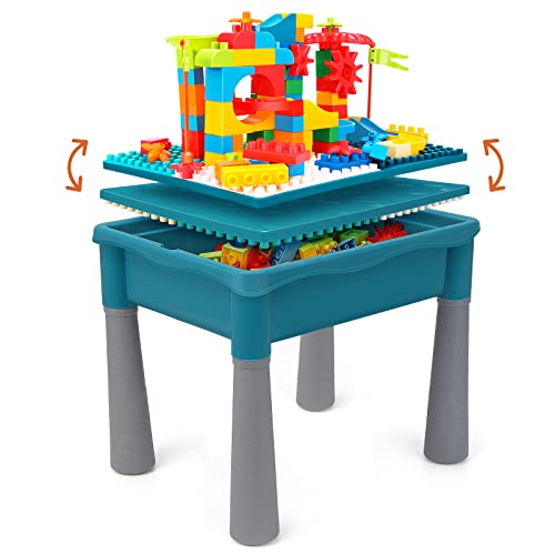 Image of BEAURE 5-in-1 Multi Activity Sand Water Play Table, Double-Sided Kids Activity Table with Storage, 105pcs Marble Run Building Blocks Sensory Table for Kids Toddler Boys Girls