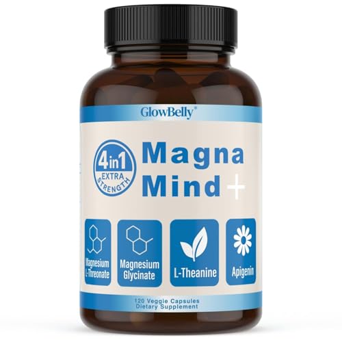 Magnesium L-Threonate, Magnesium Glycinate, L-Theanine & Apigenin | 120 Capsules 4 in 1 Magnamind+ by GlowBelly