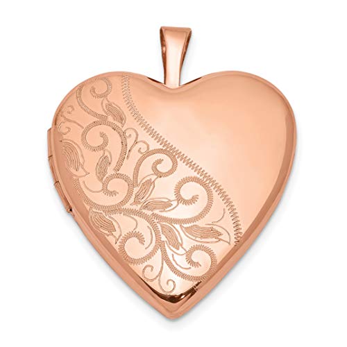 Sterling Silver Heart Locket Necklace for Women with Rose Gold Finish, Floral Scroll Design, Keepsake Pendant, Romantic Memorial Jewelry, Vintage Inspired Symbolic Memory Necklace 20 mm x 19 mm