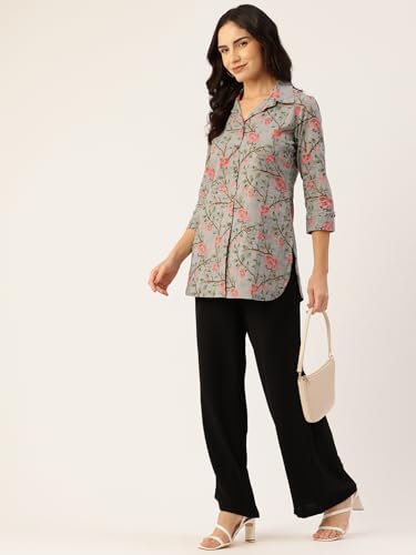 Image of feranoid Classic Collared Cotton Shirt with 3 /4 Sleeve for a Timeless Casual Look