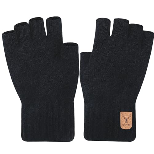 ZOCONE 2 pares luvas de inverno sem dedos, luvas grossas inverno tecidos para homem e mulher luvas sem dedos elásticas para escritório, ciclismo, correr, Preto