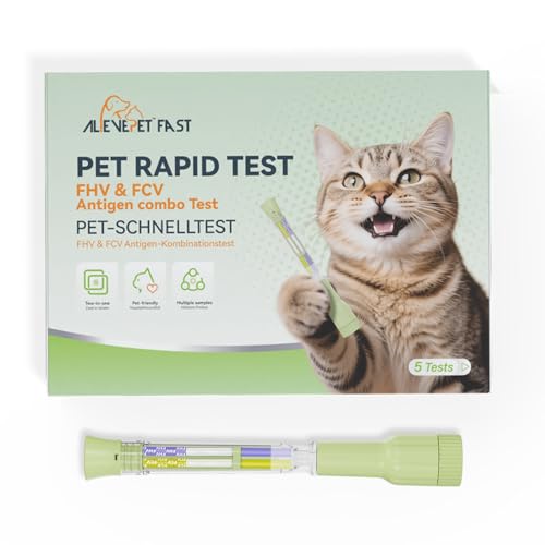 AlievePet Schnelltest Katzen Home Test 5 Tests Katzen Feline Calicivirus FCV Ag + Feline Herpesvirus FHV Ag Cat Pet Rapid Haustier Gesundheit Testkit gegen Katzenschnupfen durchfall
